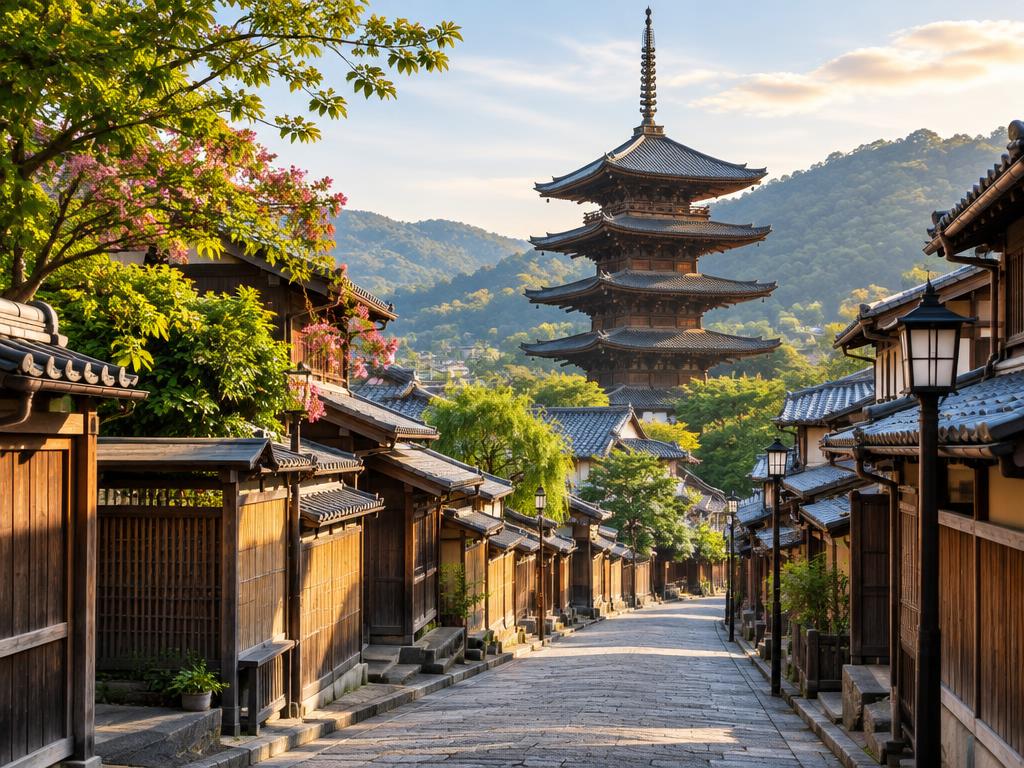 Traditional Kyoto street and Yasaka Pagoda