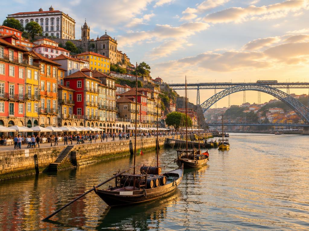 Porto's colorful riverside and Dom Luís I Bridge